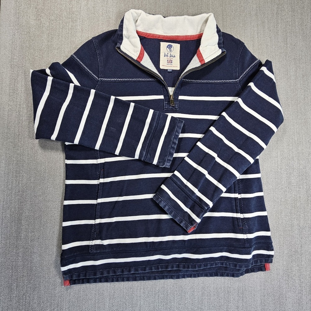 Fat‎ Face Sweatshirt Men's Size 10 Blue White Stripe 1/4 Zip Pullover
